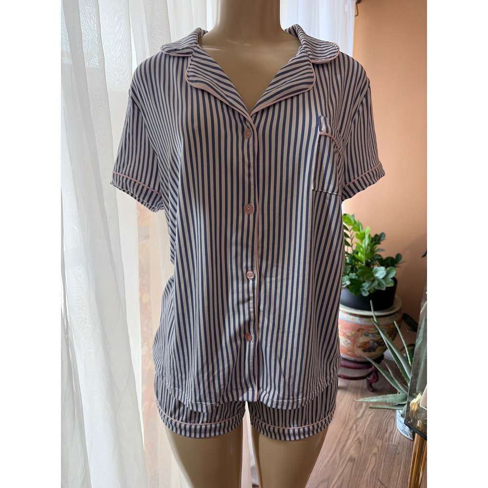Tart Intimates Womens Blue White Striped Pajama Set Short Sleeve Shorts Medium